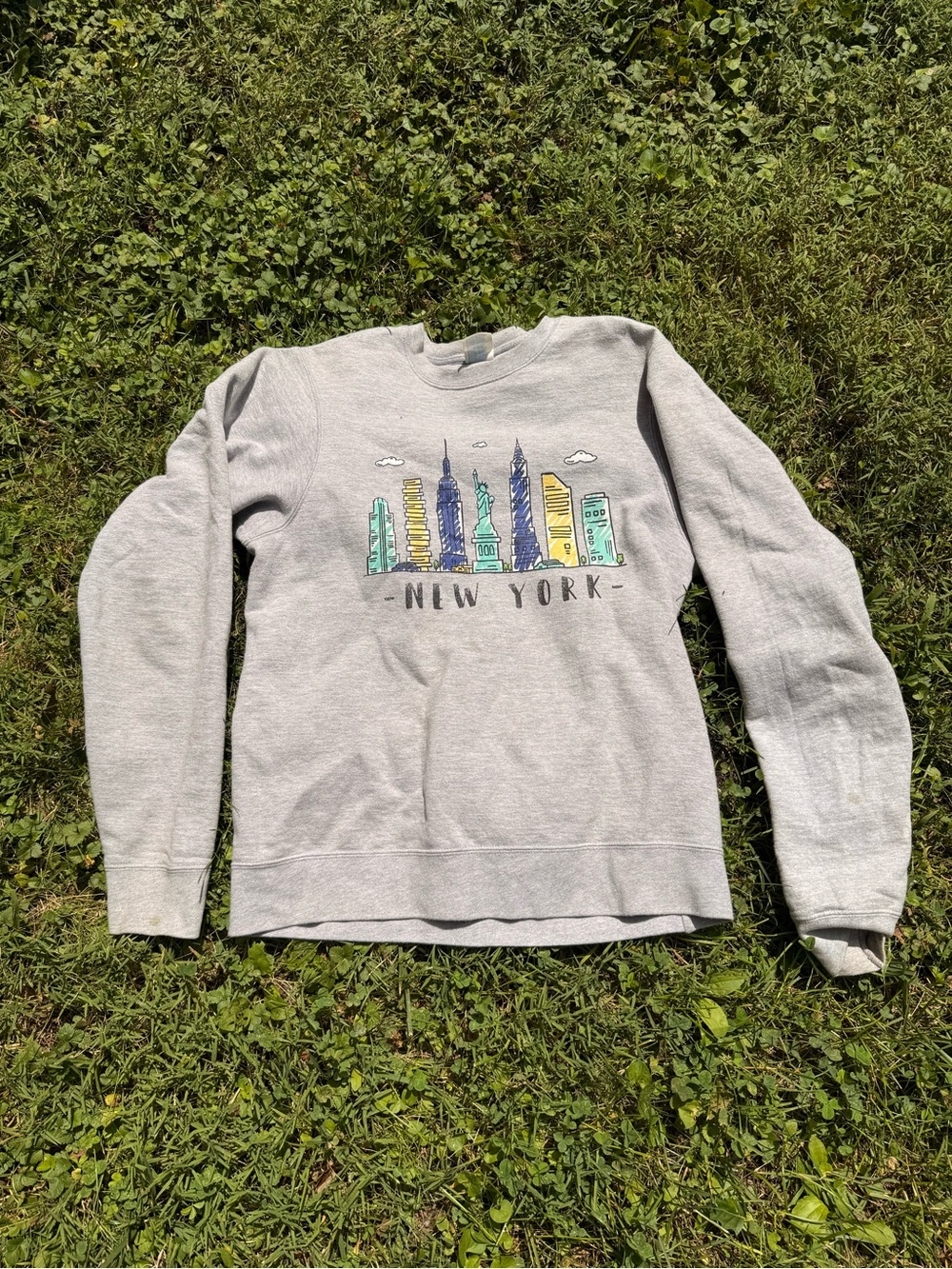 Port and Company Gray Crewneck with Colorful New York Skyline